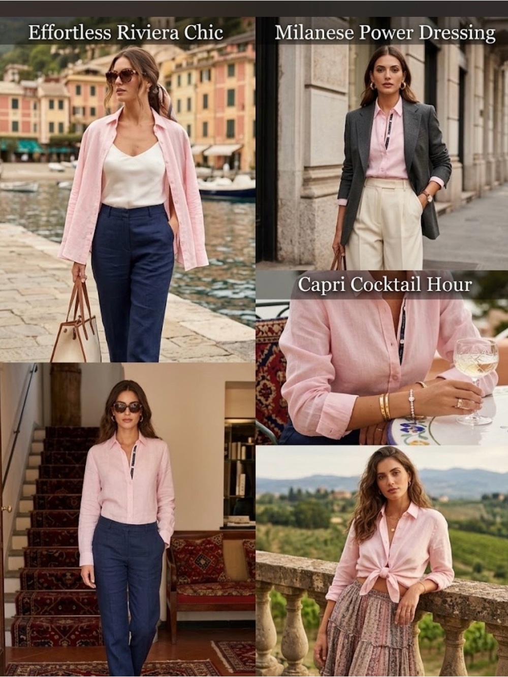 Extremely chic Light Pink Linen Button-Up Shirt & Cream Wide-Leg Pants Set
